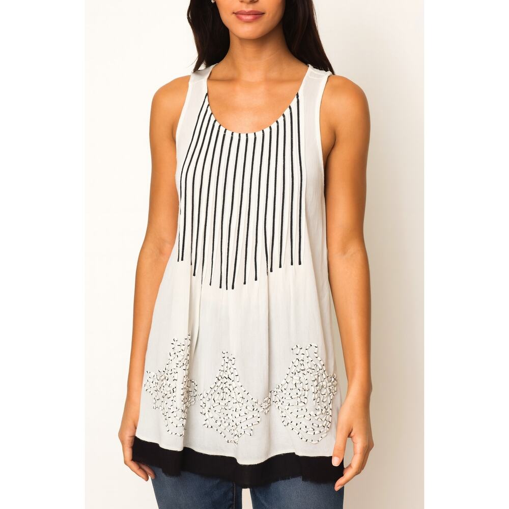 Anthropologie Ric Rac Nautical Sleeveless Pleated‎ Tunic Lagenlook Boho S Small